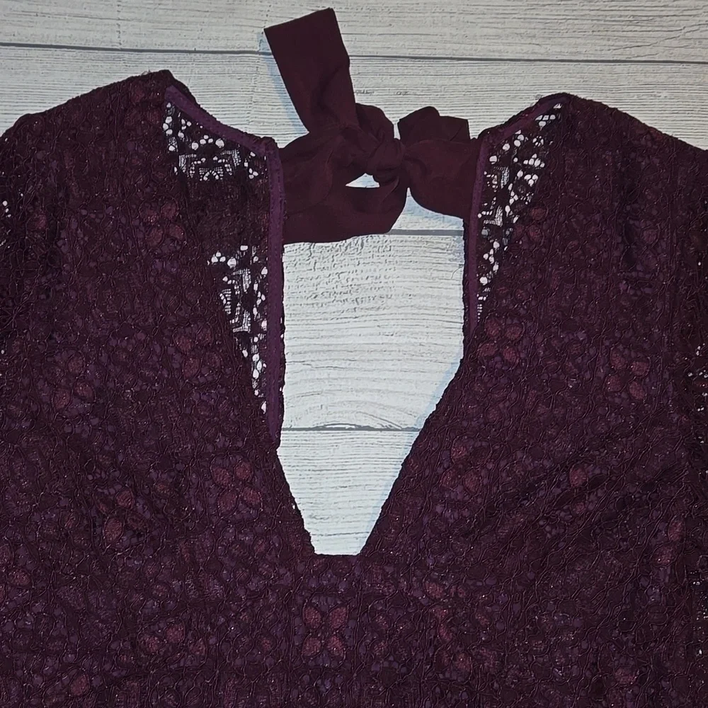 Free People Honey Honey Lace Long Sleeve Mini Dress Burgundy/Purple Size 12 NWOT